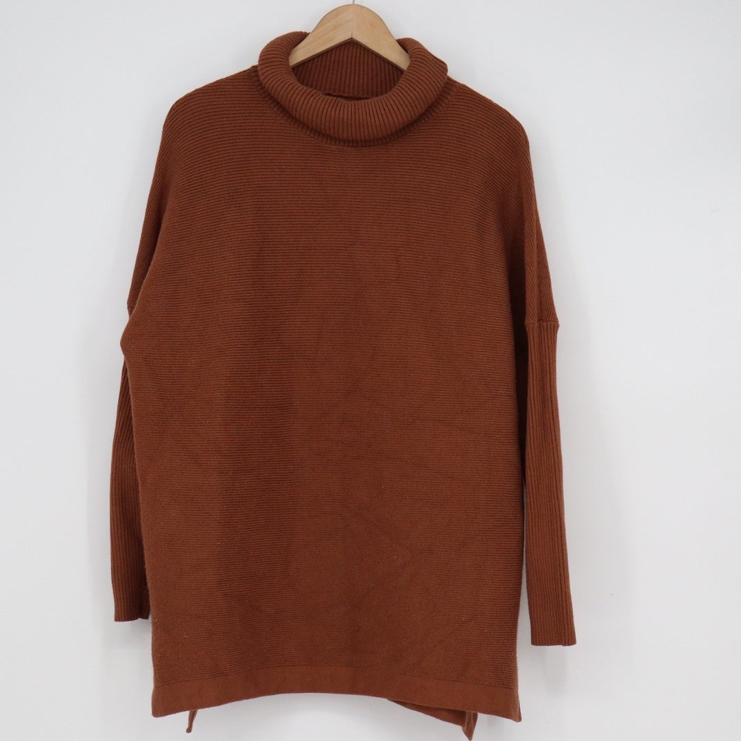 Lilla P Rust Brown Ribbed Turtleneck Oversized Tunic Sweater Large