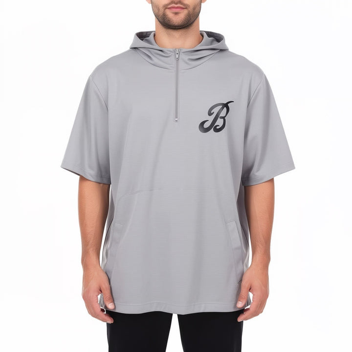 Baseballism Mens Gray Short Sleeve Quarter Zip Hoodie Mesh Training Shirt Large