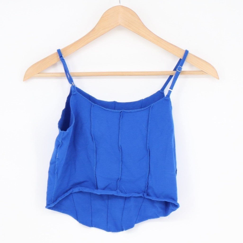 Shein Crop Corset Top Women Small Blue Cotton Stretch Adjustable Spaghetti Strap
