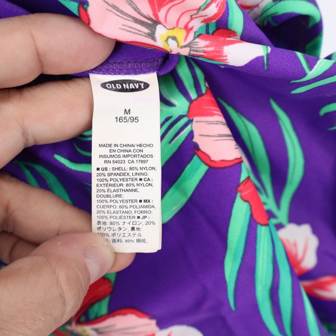 Old Navy Womens Purple Tropical Floral One Piece Swimsuit V-Neck Size M