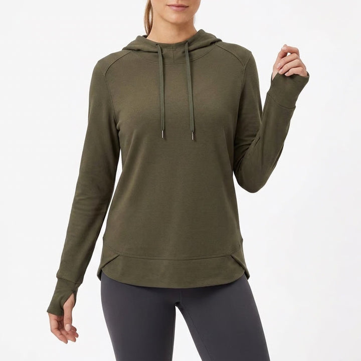 Athletic Work Hoodie Womens Medium(8-10) Olive Green Stretch Thumb Hole Sleeve