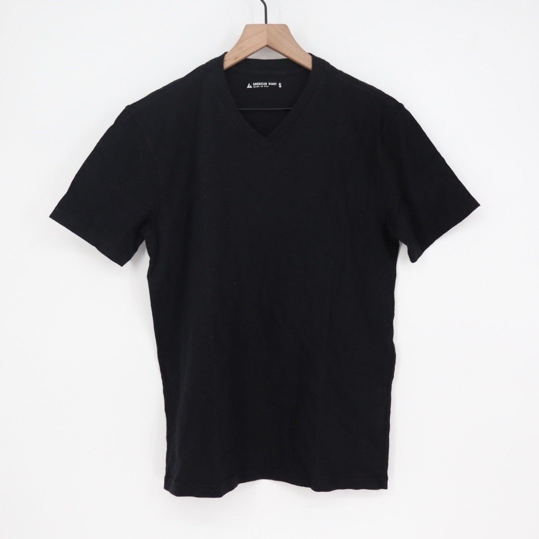 AMERICAN GIANT Black V Neck T Shirt Mens Size S Made in USA Cotton
