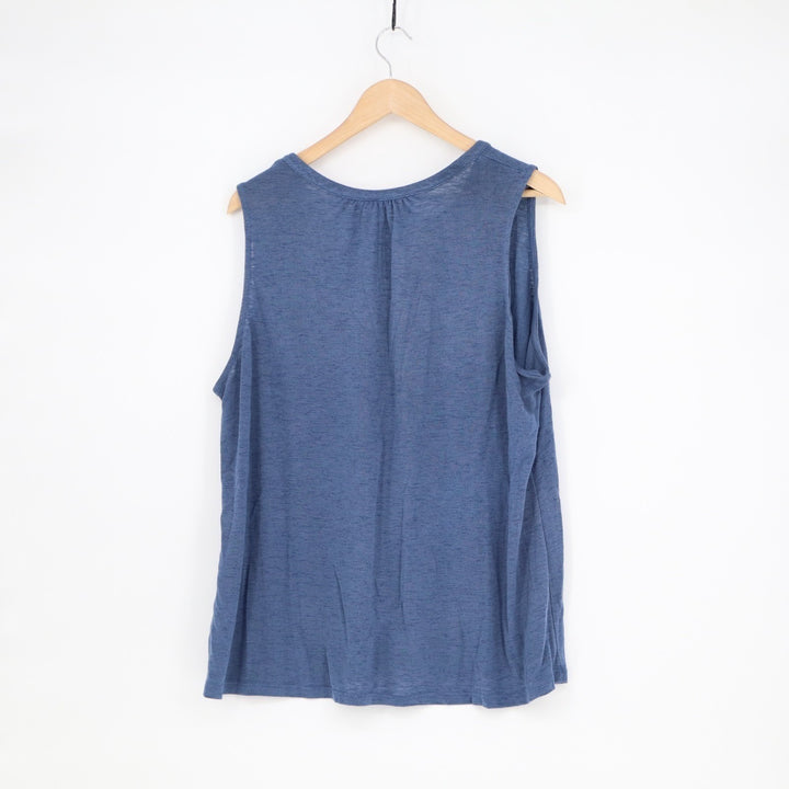 Old Navy Tank Top Women XL Heather Blue Pleated Thigh Length Split Neck Pullover