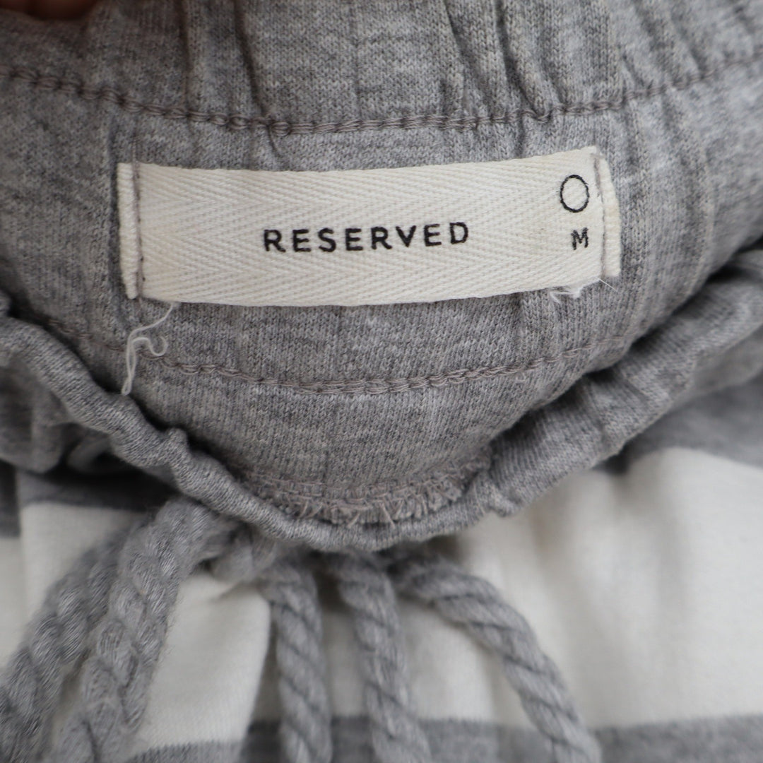 Reserved Womens Striped Mini Skirt Grey White Cotton Blend Drawstring Size M