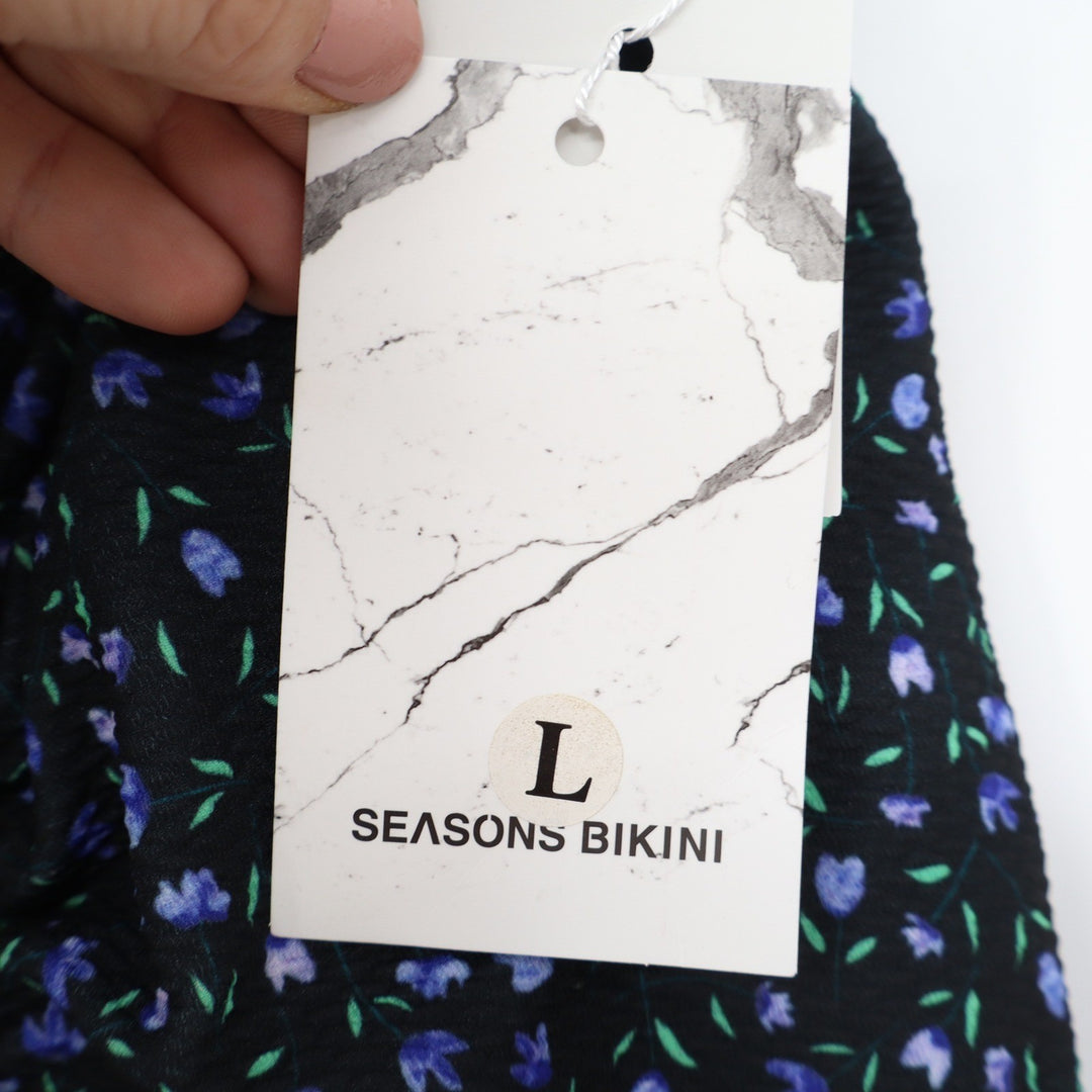 Seasons Bikini Floral Ruffle Swim Dress One Piece Black Blue Purple Large NEW
