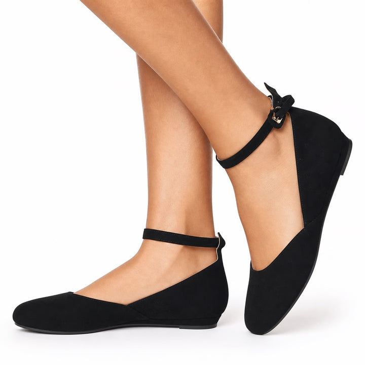 Dream Pairs Wedge Flats Womens 7.5 Revona Black Ankle Strap Pointed Toe Good