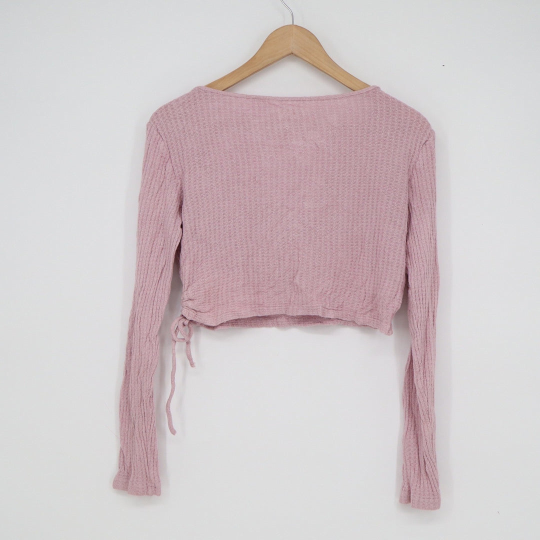 PacSun Mauve Pink Waffle Knit Wrap Crop Top Long Sleeve V-Neck Size M