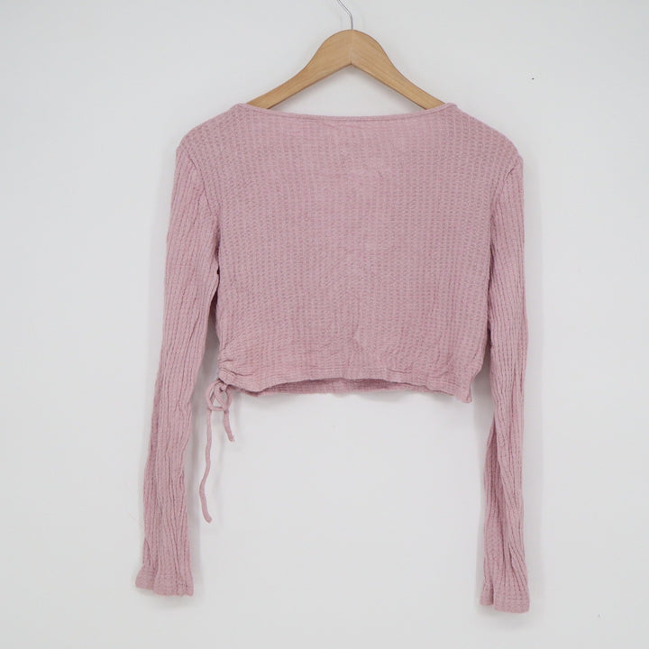 PacSun Mauve Pink Waffle Knit Wrap Crop Top Long Sleeve V-Neck Size M