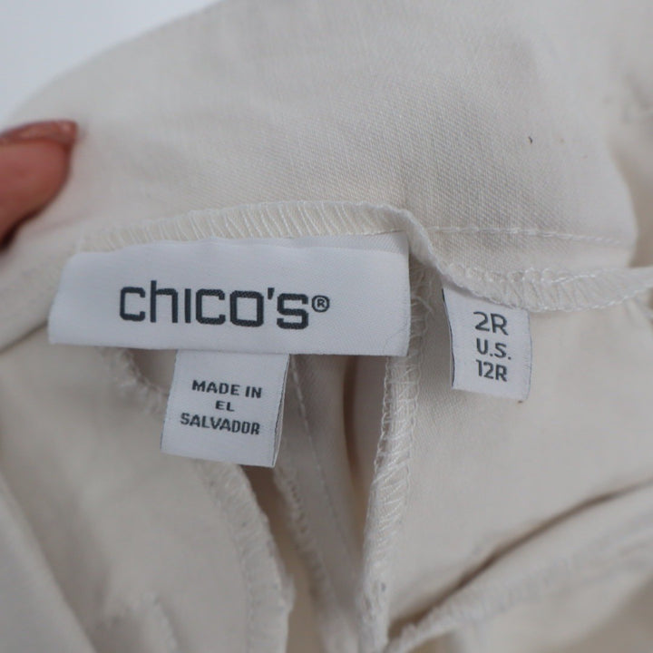 Chicos 12R Beige Wide Leg Cropped Pants Linen Blend Casual Office