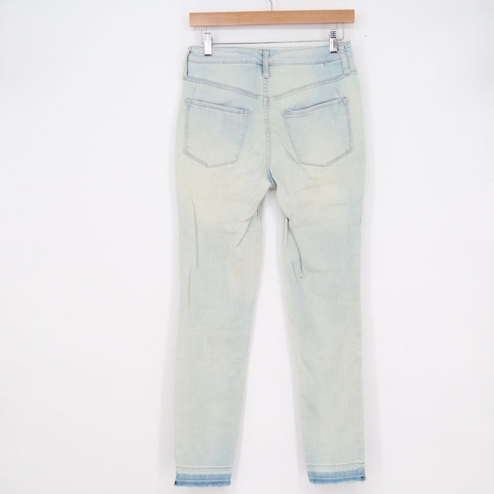 Mossimo Denim Womens High Rise Skinny Jeans Light Wash Raw Hem Size 4/27 Stretch