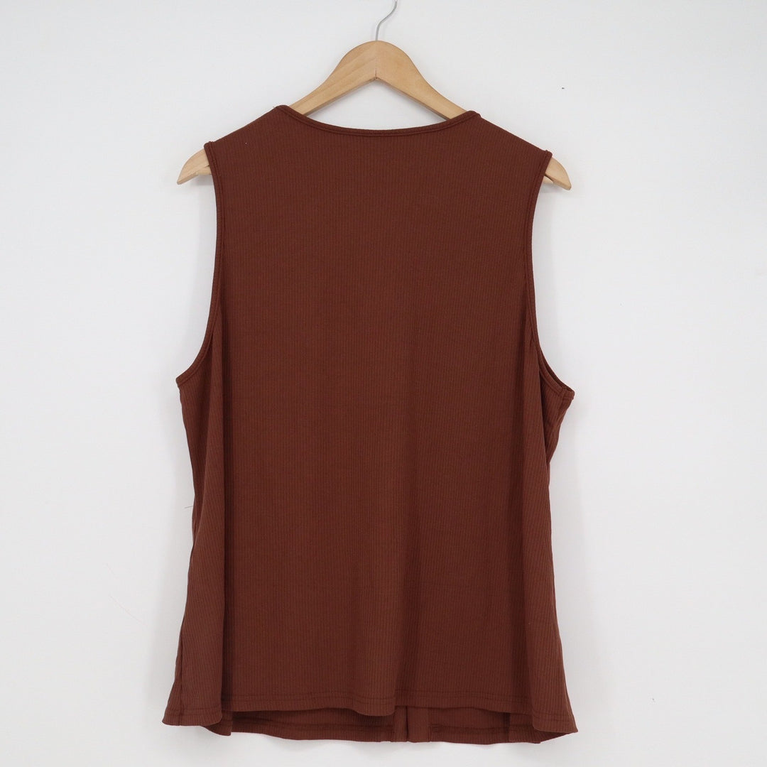 SHEIN Curve Womens 3XL Brown Ribbed Knit Asymmetric Button Front Tank Top