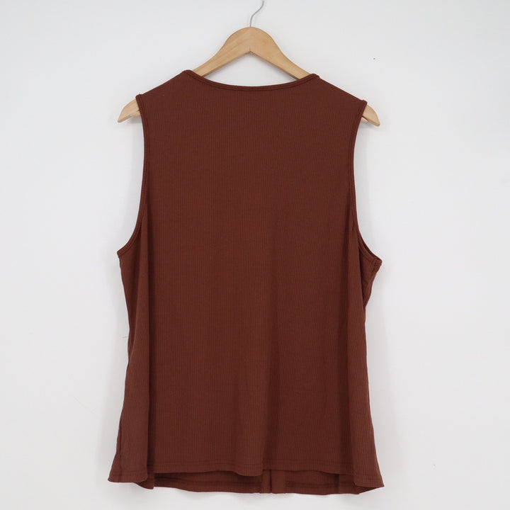 SHEIN Curve Womens 3XL Brown Ribbed Knit Asymmetric Button Front Tank Top
