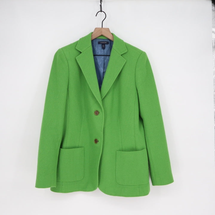 Land's End Blazer Jacket Womens 14P Green Nylon Single Breasted Notch Lapel