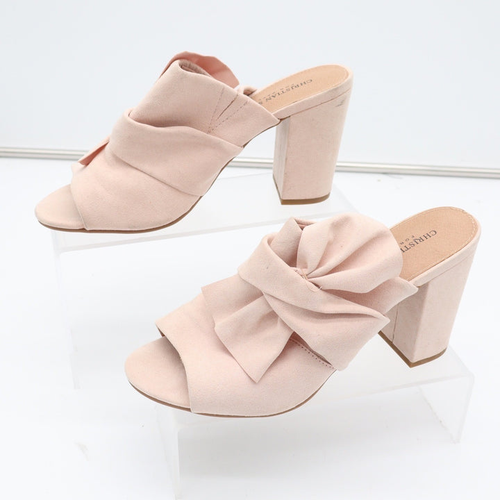 Christian Siriano for Payless Blush Pink Bow Block Heel Mules Sandals Womens 8.5