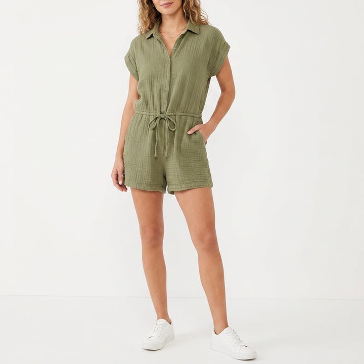 Old Navy Jumpsuits & Rompers Womens Medium Olive Green Cotton Spread Collar
