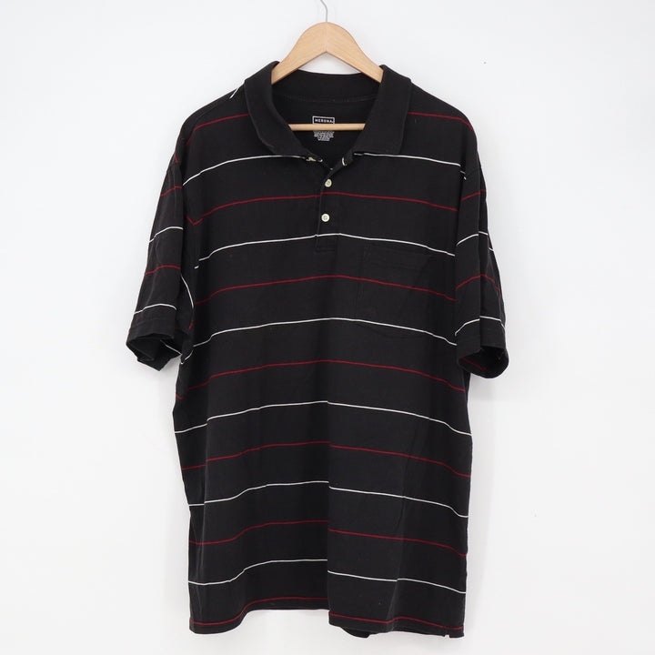 Merona Polo Shirt Mens XXL Casual Black Striped Short Sleeve Pocket Good
