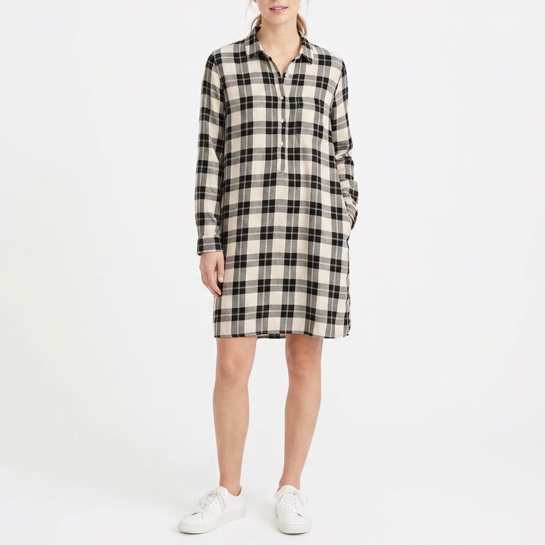 Old Navy Womens Black White Plaid Long Sleeve Rayon Tunic Shirt Dress Large L