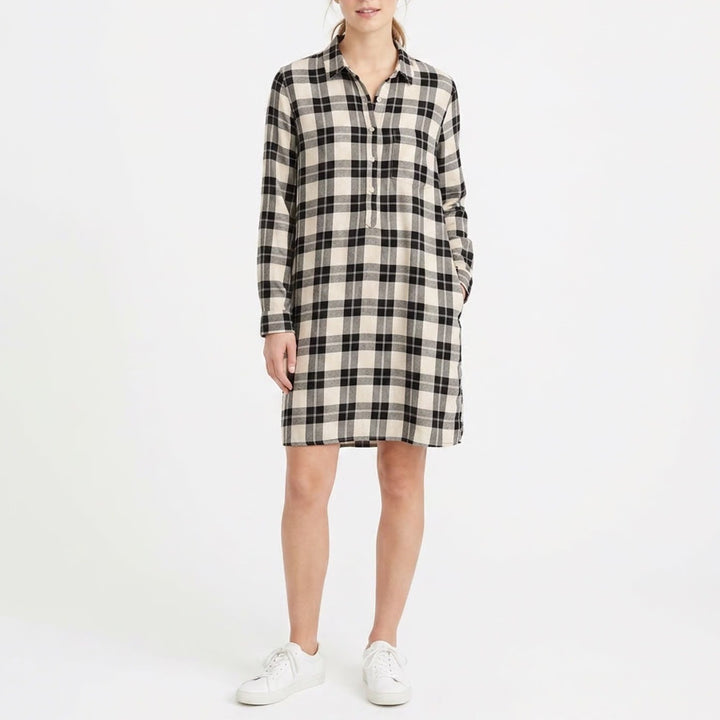 Old Navy Womens Black White Plaid Long Sleeve Rayon Tunic Shirt Dress Large L