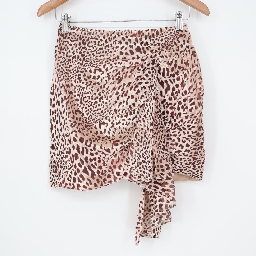 Naked Wardrobe The Statement Leopard Print Ruched Mini Skirt Brown Small