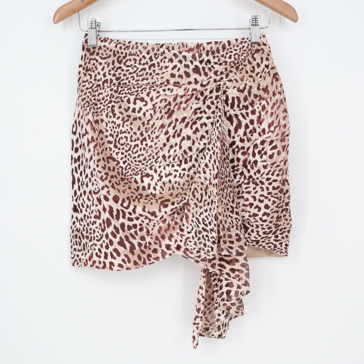 Naked Wardrobe The Statement Leopard Print Ruched Mini Skirt Brown Small