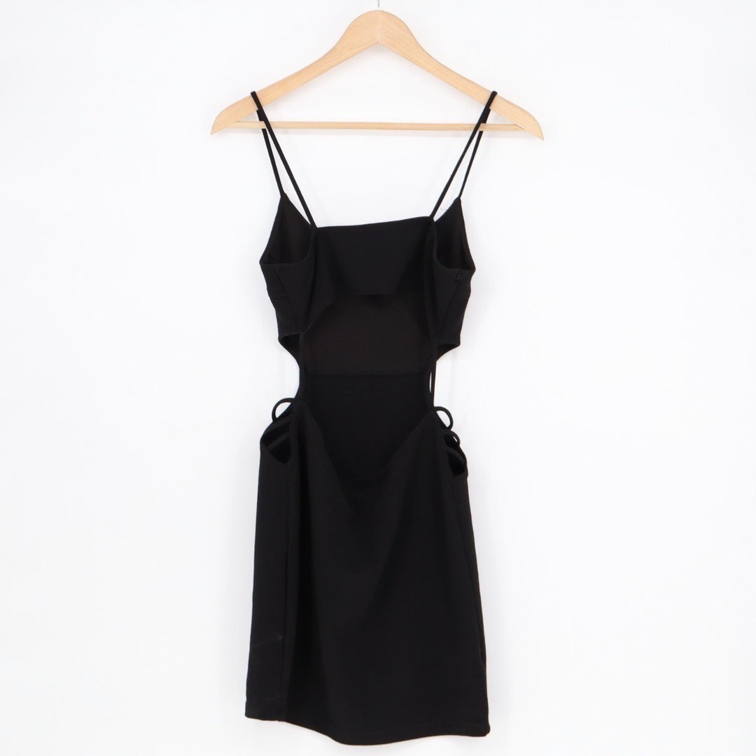 Sarah La Shift Dress Womens M Black Stretch Cut Out Back V-Neck Spaghetti Strap