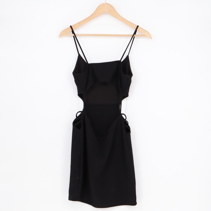 Sarah La Shift Dress Womens M Black Stretch Cut Out Back V-Neck Spaghetti Strap