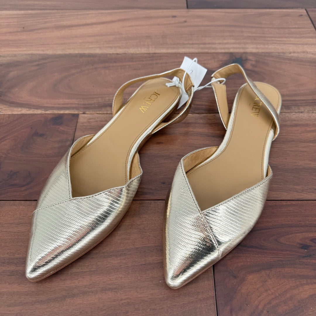 J. Crew Gold Metallic Embossed Pointed Toe Slingback Flats Women's Size 8M
