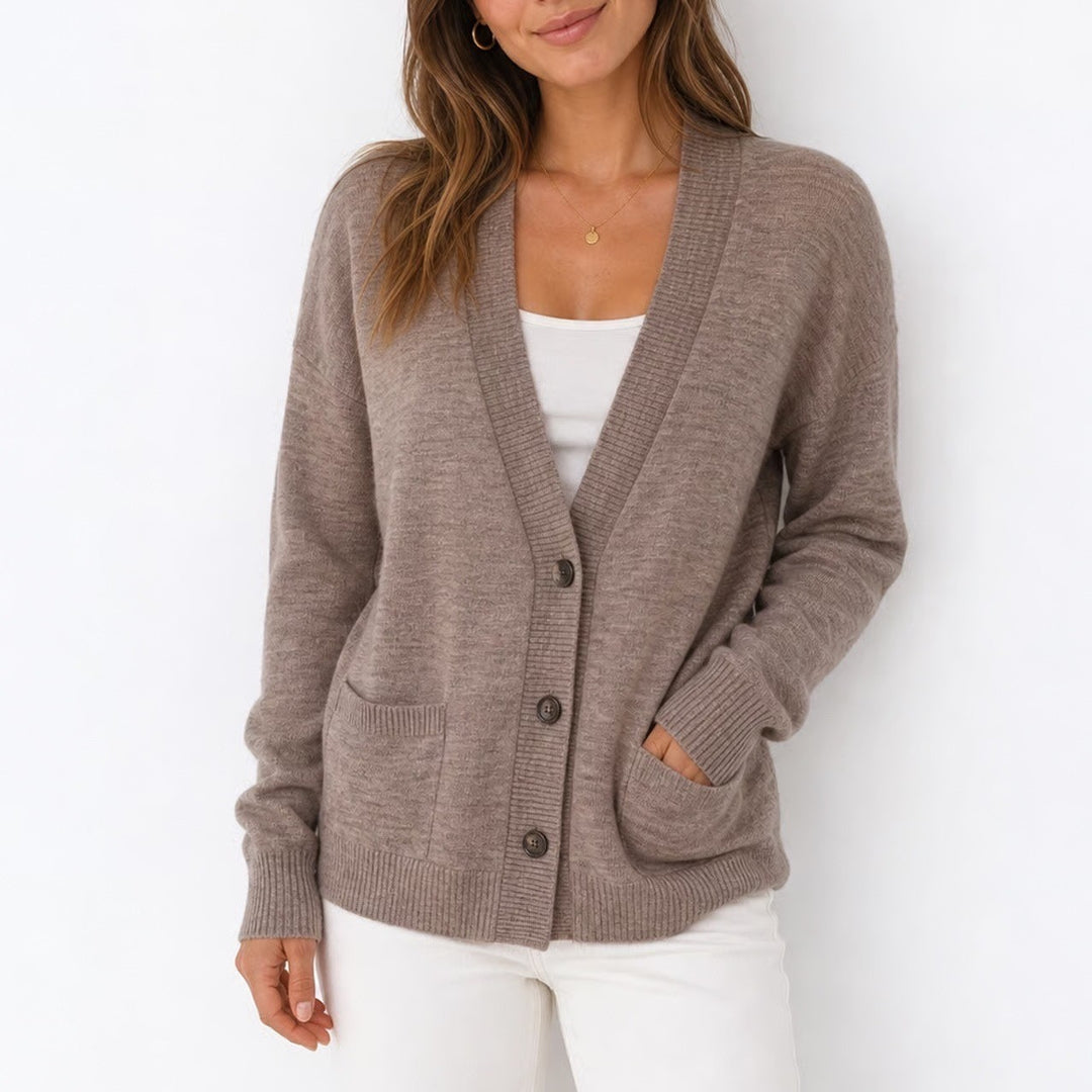 Ann Taylor Loft Womens Large Brown Wool Blend Longline V-Neck Cardigan Sweater
