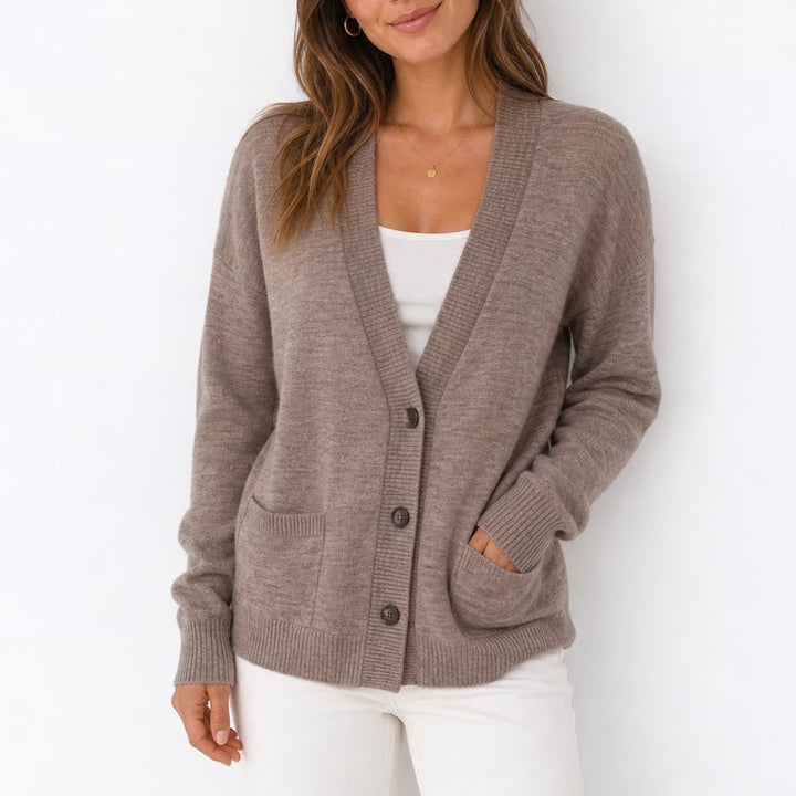 Ann Taylor Loft Womens Large Brown Wool Blend Longline V-Neck Cardigan Sweater