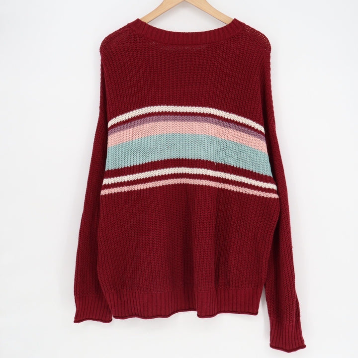 American Eagle Outfitters Sweater Women Large Maroon Stripe Long Sleeve Pullover