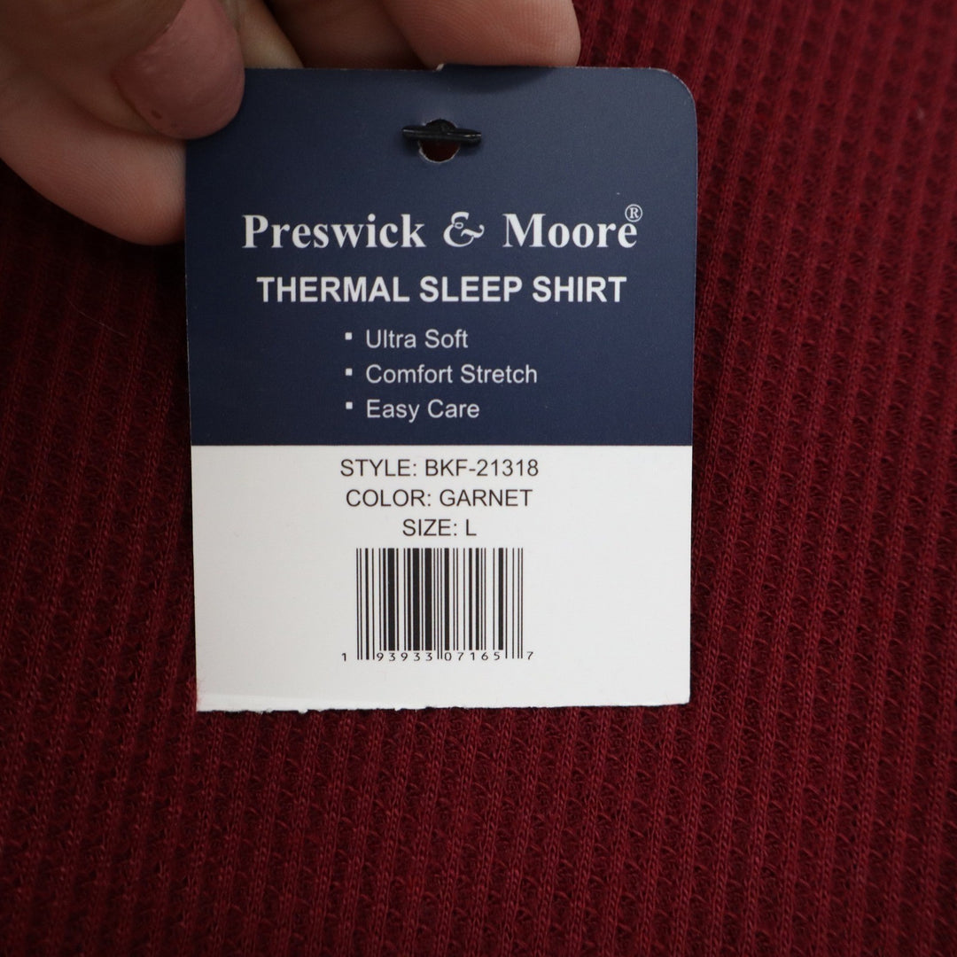Preswick & Moore Mens Thermal Sleep Shirt Garnet Red Waffle Knit L New