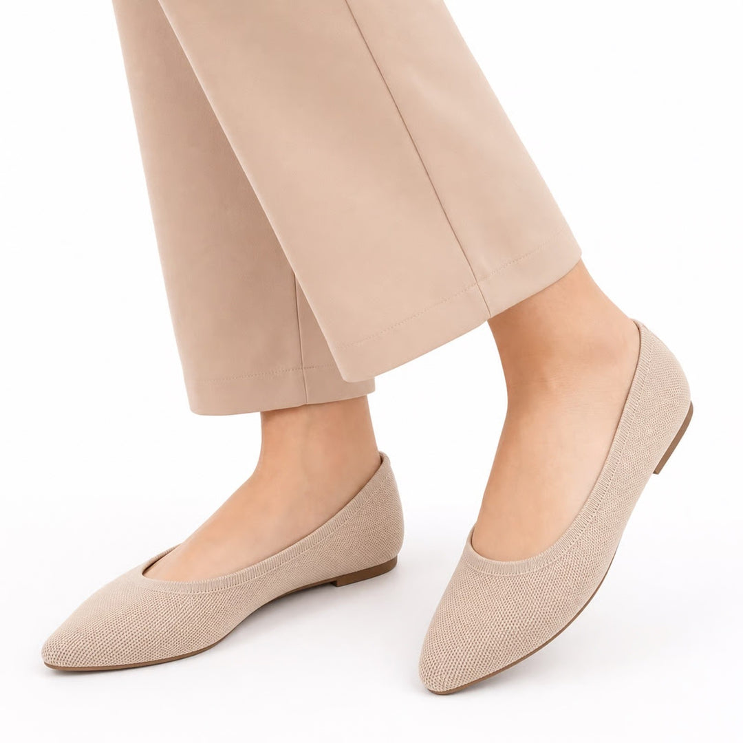 Old Navy Womens Pointed Toe Knit Ballet Flats Tan Beige Washable Size 9 NEW