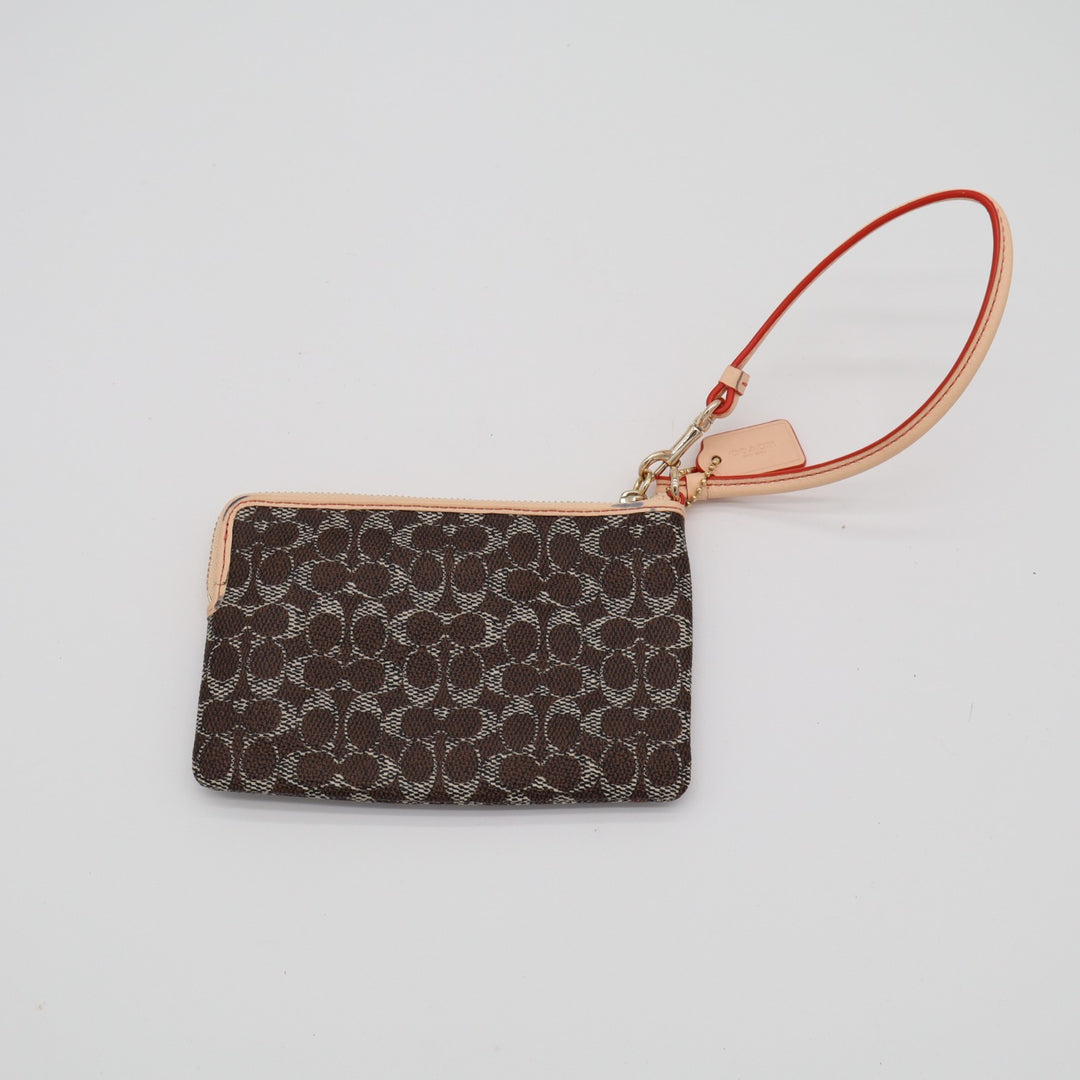 Coach Corner Zip Womens Brown Signature Canvas Inner Pockets Wristlet Wallet