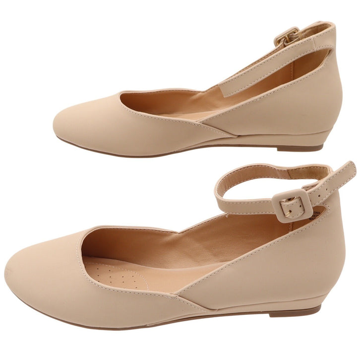 Dream Pairs Flats Womens 7.5 Revona Ankle Strap Nude Low Wedge Heel Excellent