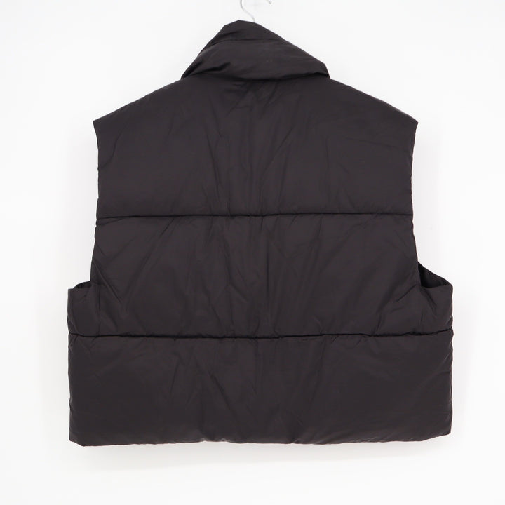 Black Puffer Vest Cropped Quilted Zip Up Stand Collar Sleeveless Jacket Large
