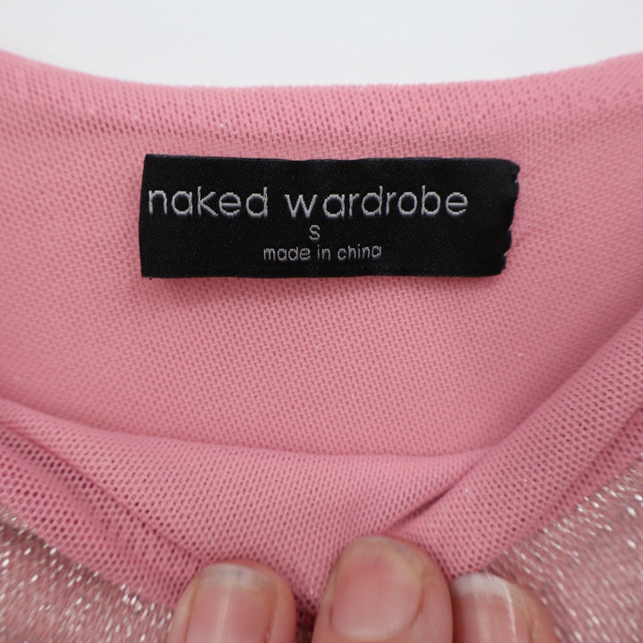 Naked Wardrobe Pink Metallic One Shoulder Cut Out Maxi Dress Small