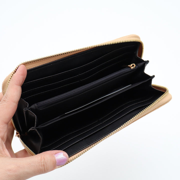 Ahdorned Womens Wallet Beige Suede Zip Around Credit Card Slots Purse