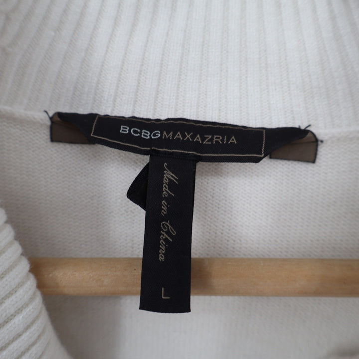 BCBGMAXAZRIA Ivory Cowl Neck Cable Knit Bell Sleeve Sweater Dress Large DVA 970