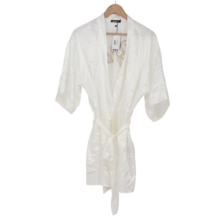 Boohoo Robe Women L Metallic Embroidered Bride Ivory Satin Short New