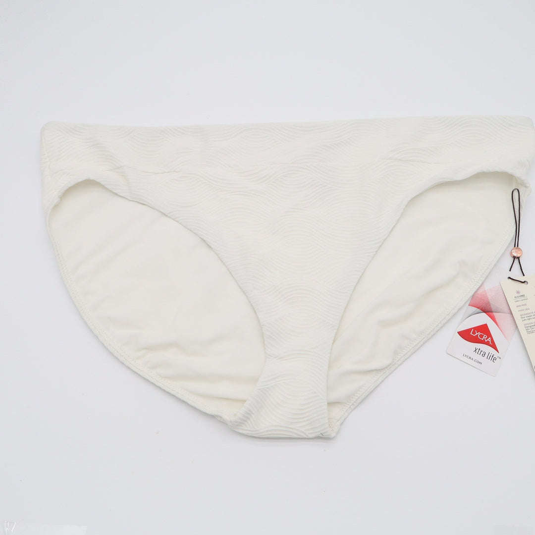 Calia Women Pure White Waves Wide Banded High Leg Bikini Bottom XL