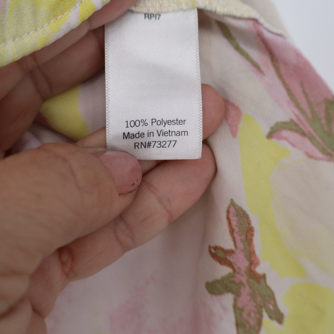LC Lauren Conrad Floral Flutter Sleeve Blouse Yellow Pink Watercolor Top Large