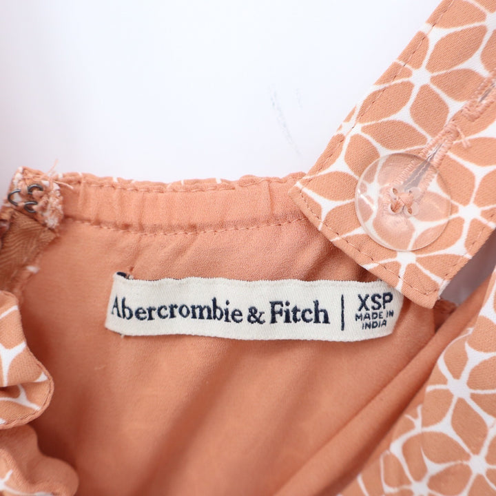 Abercrombie & Fitch Midi Dress Women XSP Peach Printed Front Slit Cinch Bow Neck