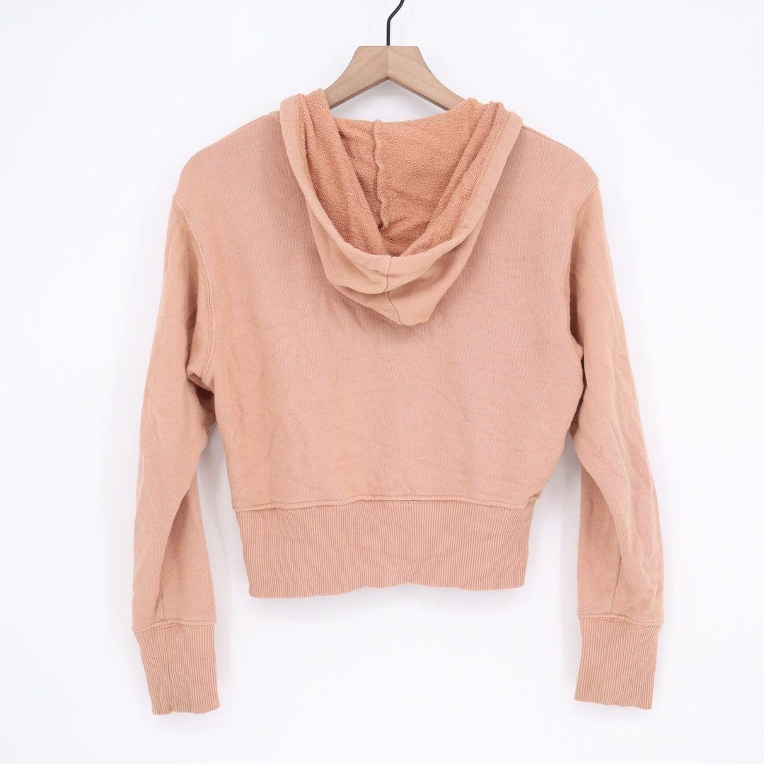 Aerie Womens Cropped Zip Up Hoodie Peach Tan Ribbed Hem XS