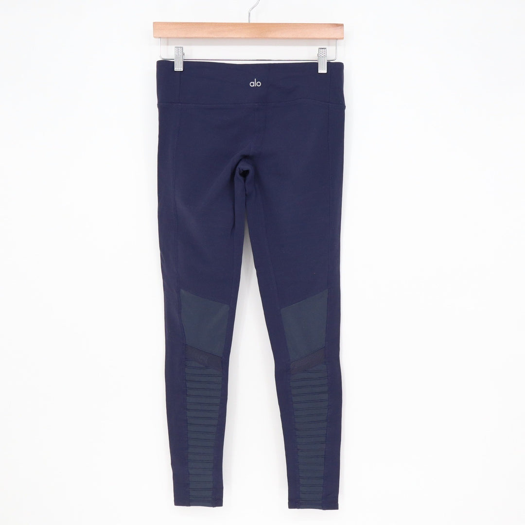 Alo Leggings Womens M Moto Navy Blue Quilted Mesh Activewear Excellent