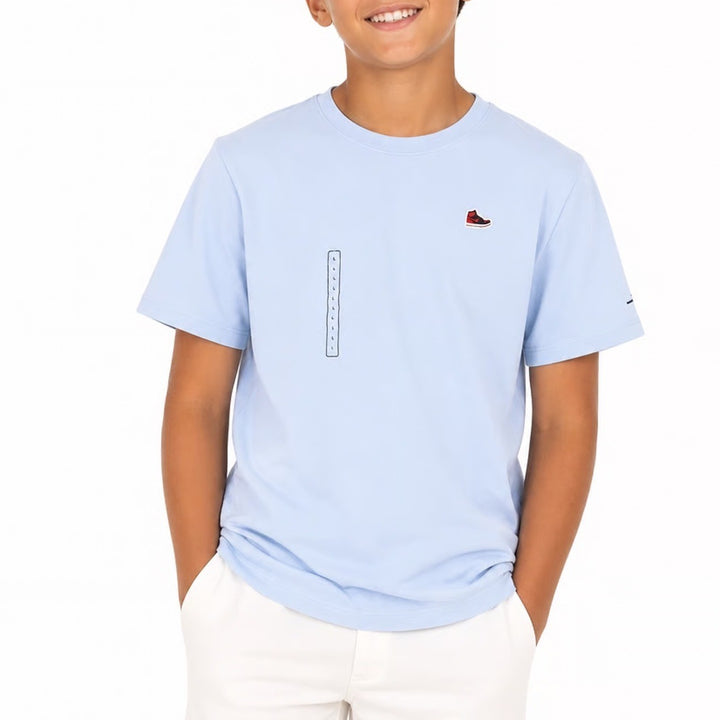 Jordan Boys Hydrogen Blue AJ1 Sneaker Graphic T-Shirt L 12-13