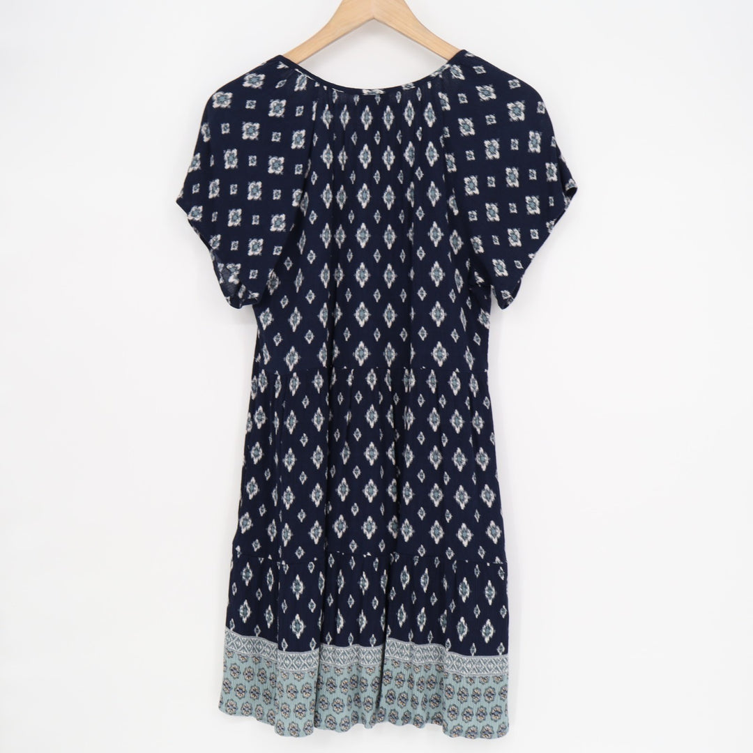 Knox Rose Shift Dress Womens Small Navy Floral Short Sleeve V-Neck Pullover