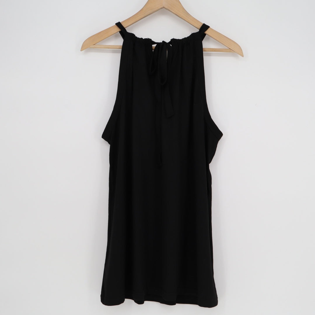 Wiholl Mini Dress Womens XL Black Stretch Pleated Drawstring Neck Sleeveless