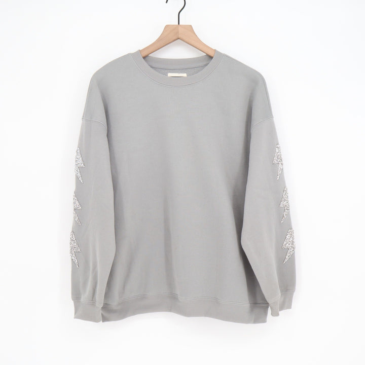 No Comment Sweatshirt Womens M Gray Glitter Lightning Bolt Excellent