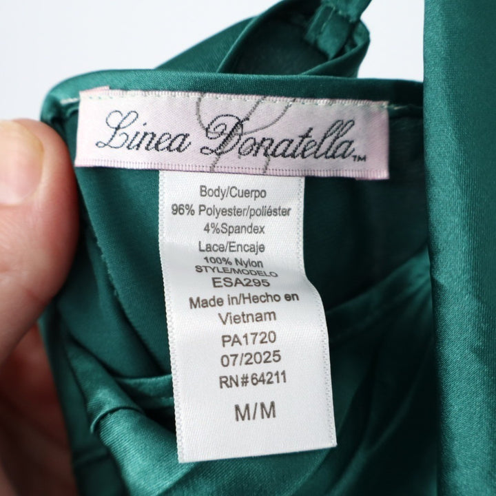 Linea Donatella Babydoll Dress Women Medium Green Stretch V-Neck Spaghetti Strap