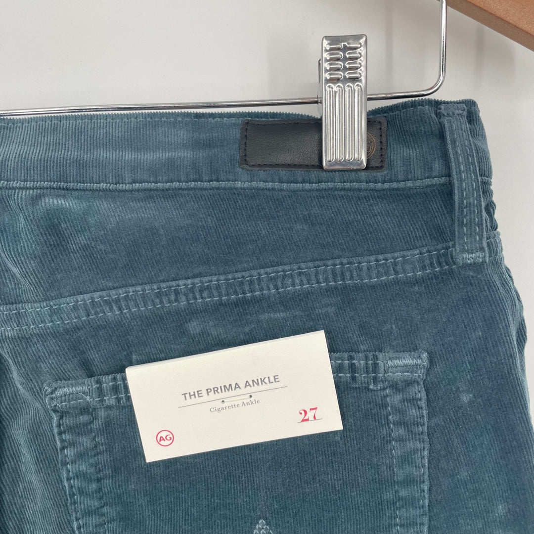 AG Adriano Goldschmied The Prima Ankle Cigarette Corduroy Pants Teal Size 27